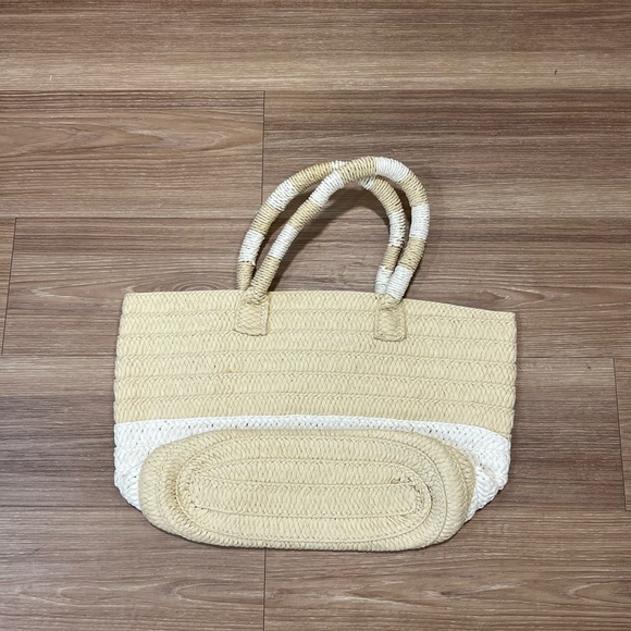 Altru New Stripped Straw Tote HandBag Light Beige - Picture 4 of 8